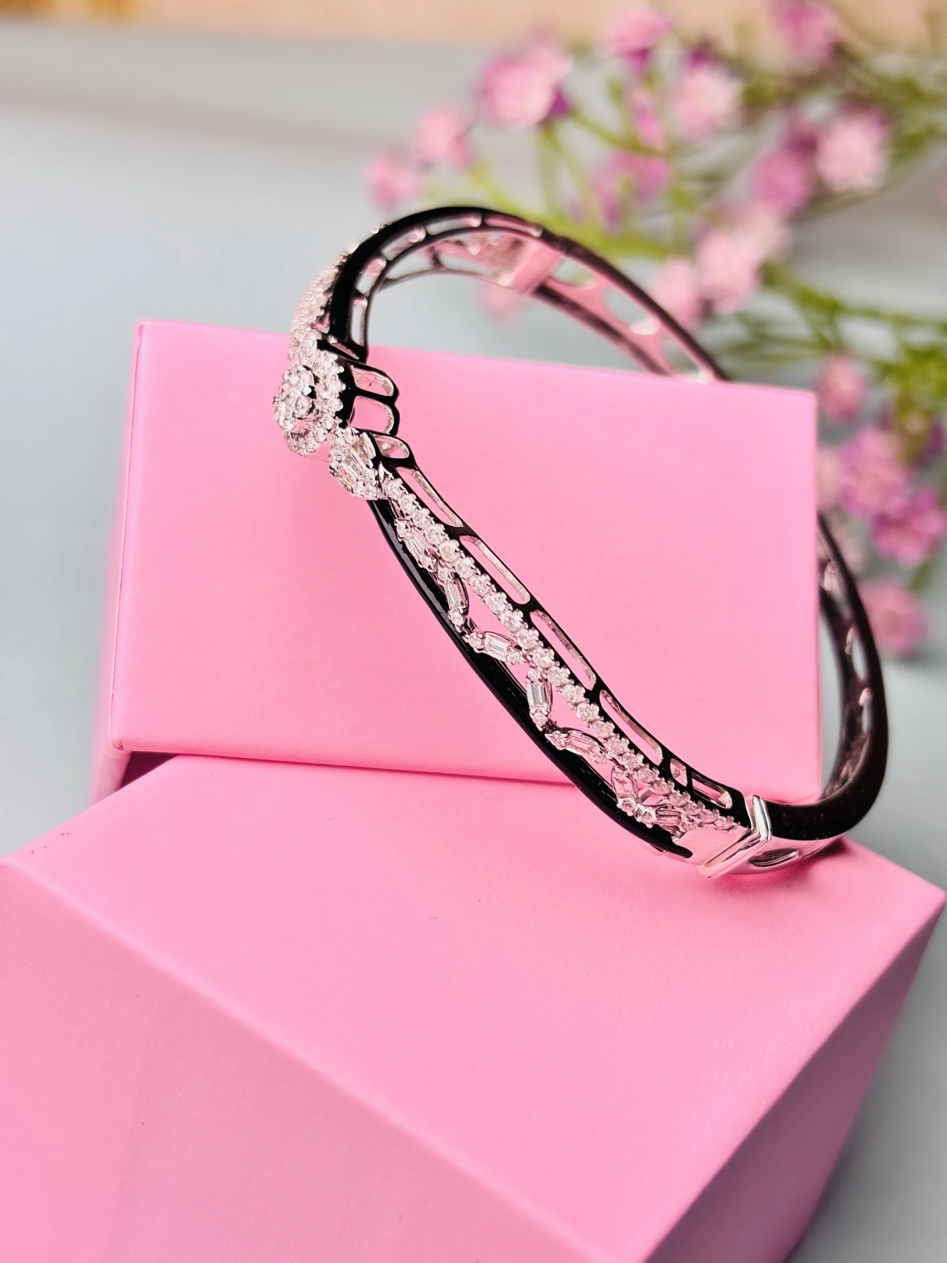 Diamond Bracelet with Black Enamel Detailing