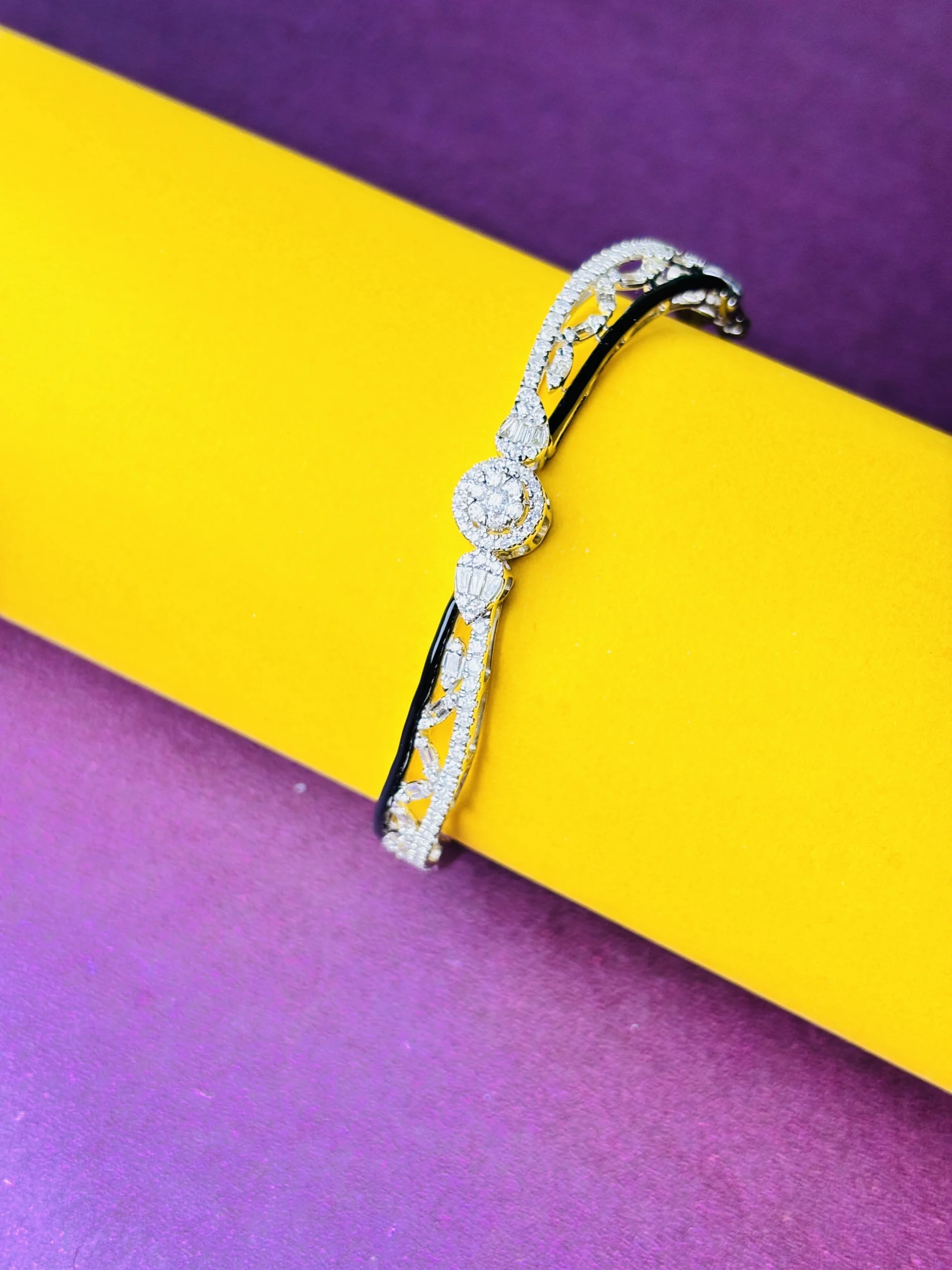 Diamond Bracelet with Black Enamel Detailing - Image 3