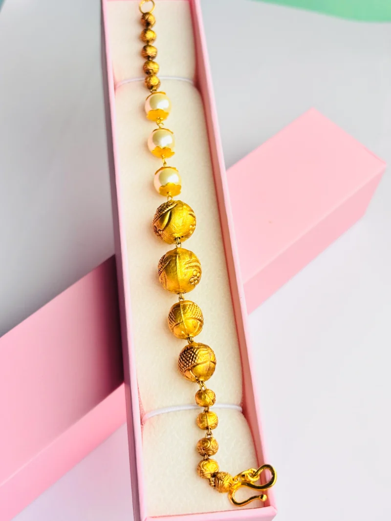 Traditional 22KT Gold Bracelet with Intricate Bead Design - Image 2