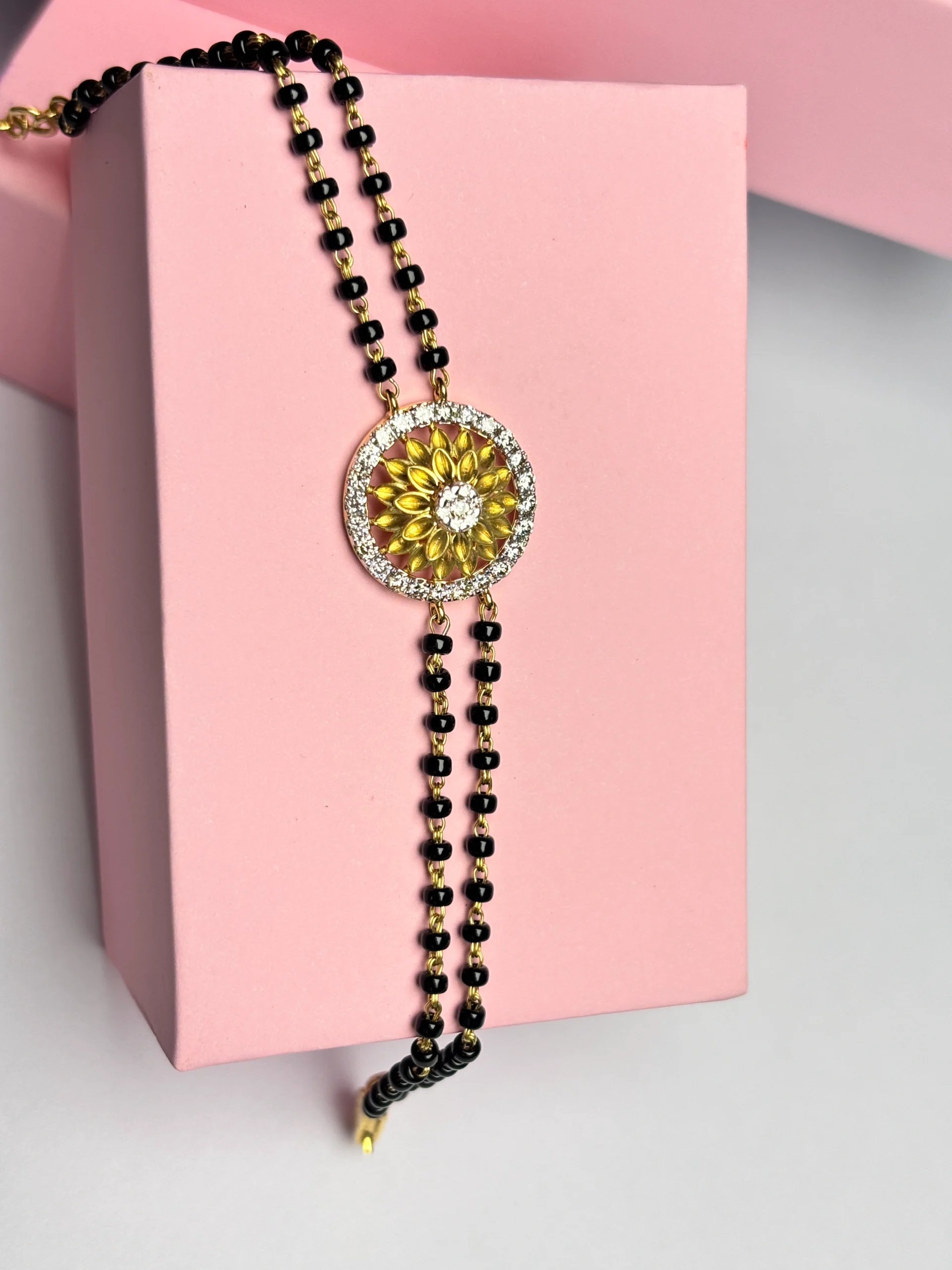 Floral Inspired Gold & Diamond Mangalsutra Bracelet