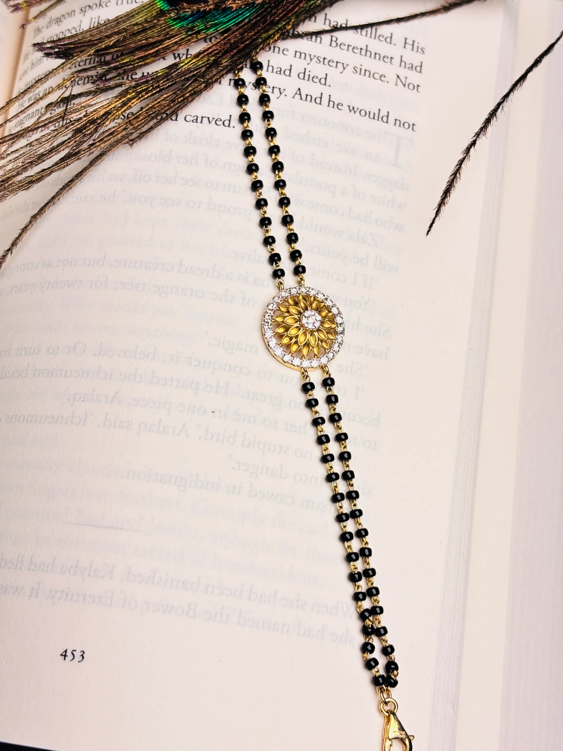 Floral Inspired Gold & Diamond Mangalsutra Bracelet - Image 2