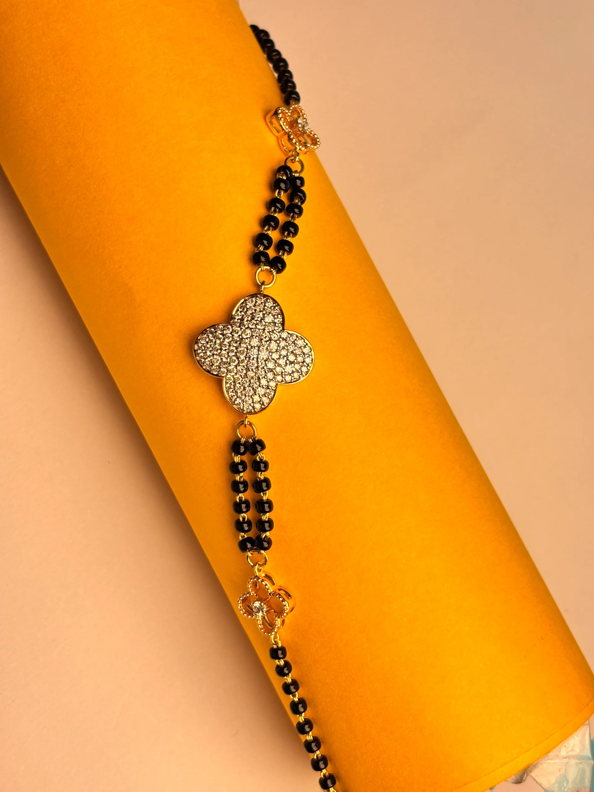 Elegant Gold & Diamond Clover Mangalsutra Bracelet - Image 2