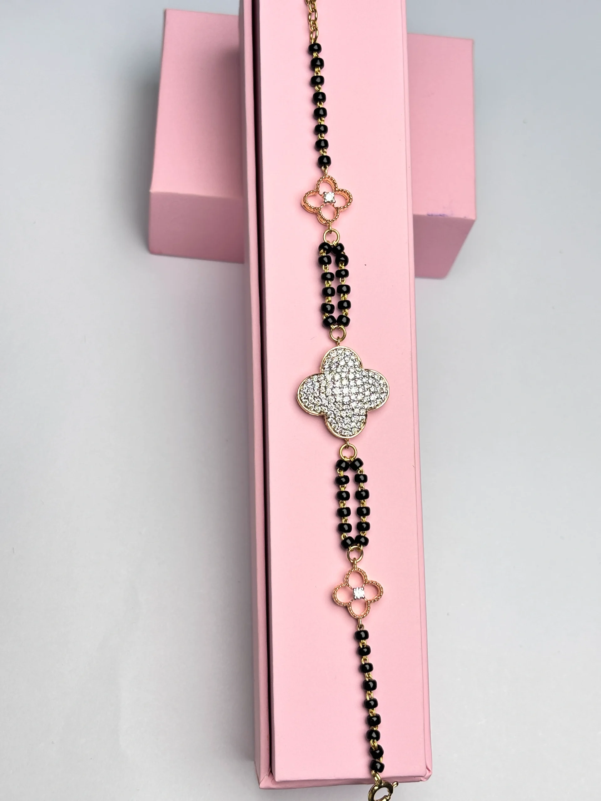 Elegant Gold & Diamond Clover Mangalsutra Bracelet