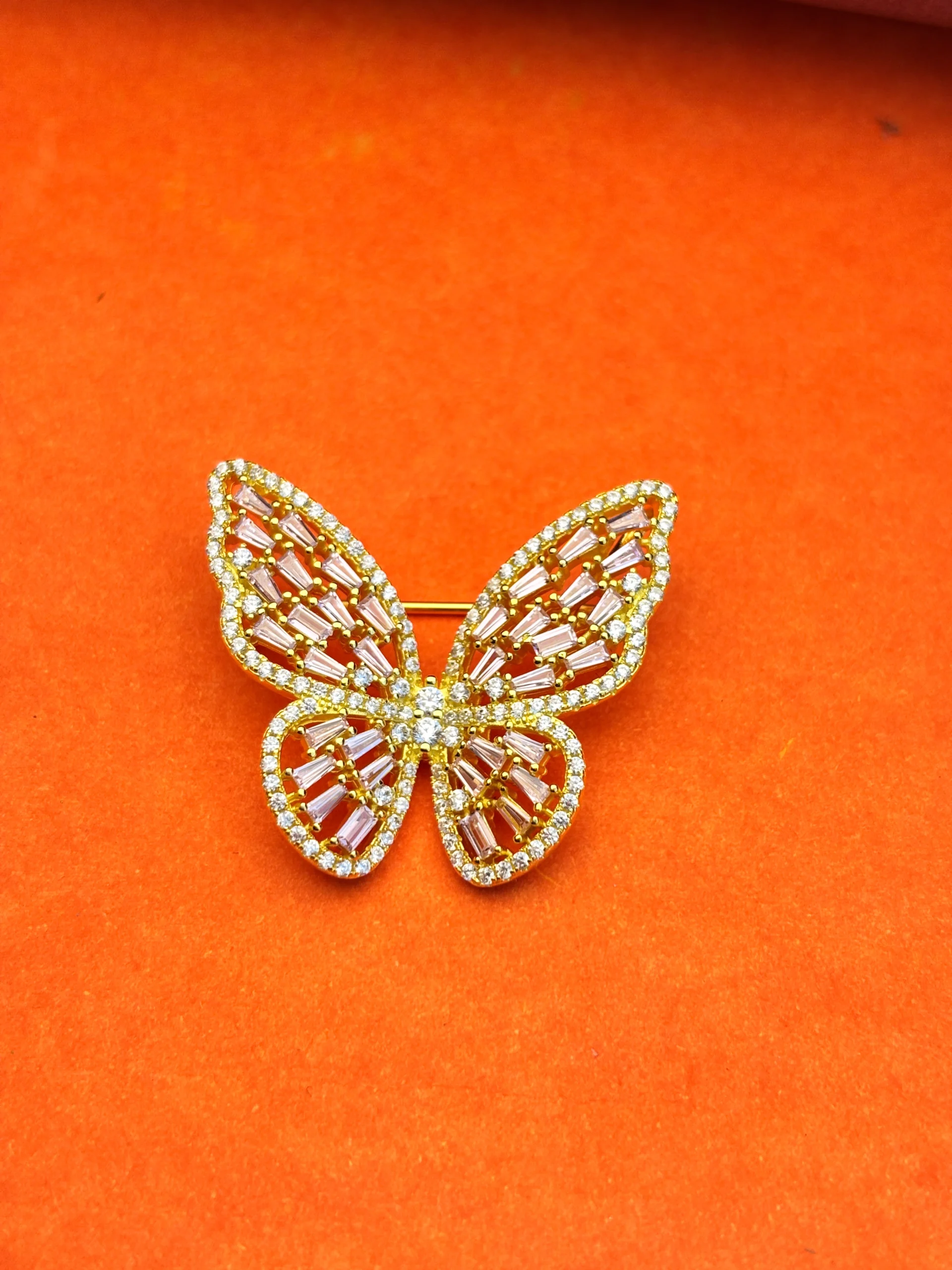 Elegant Butterfly Silver Brooch with Pink Zircon and Sparkling Crystals - Image 2