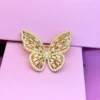 Elegant Butterfly Silver Brooch with Pink Zircon and Sparkling Crystals