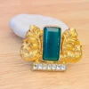 925 Hallmark Silver Ring with Emerald Green Stone & Royal Carvings