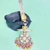 Antique Silver Keyring with Kundan Work, Golden Beads & Pink Stone Detailing
