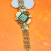 Vintage Silver Bracelet with Emerald and Pearl Detailing