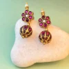 Regal Ruby Blossom 925 Silver Gold-Plated Earrings