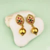 Traditional Silver Gold-Plated Earrings with Red & Green Stones