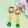 Regal Red & Green Silver-Plated Statement Earrings