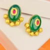 Elegant 925 Silver Gold-Plated Green Stone Earrings