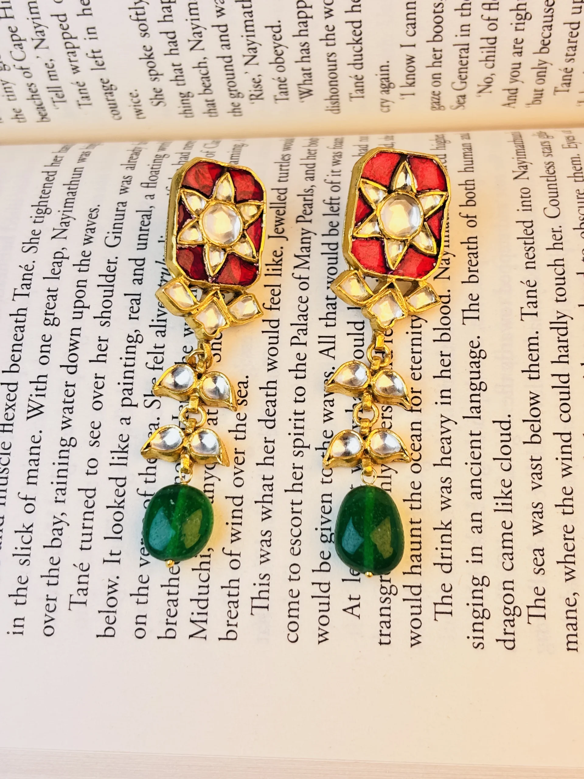 Regal Red & Green Silver-Plated Statement Earrings - Image 3