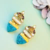925 Silver Gold-Plated Turquoise & Kundan Fusion Earrings