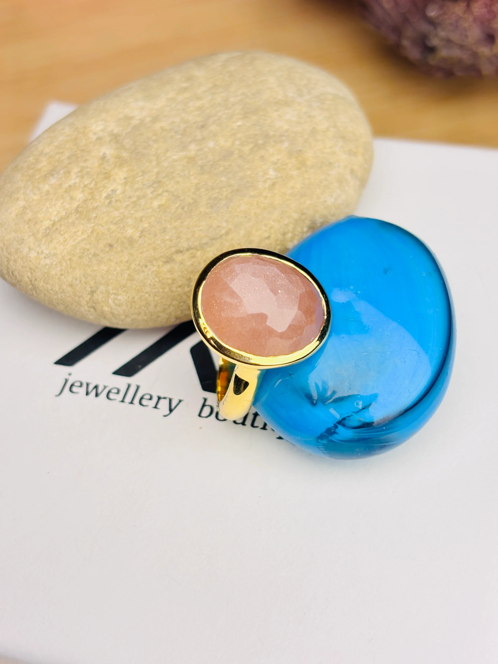 Gold-Plated 925 Sterling Silver Ring with Faceted Blush Pink Gemstone