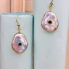 925 Silver Natural Baroque Pearl Drop Earrings with  Gold Plating & Green Onyx Accent