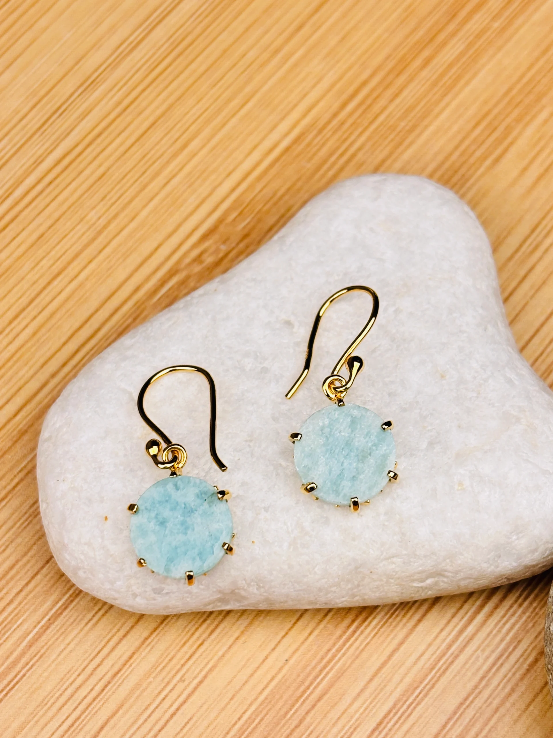 Gold-Plated 925 Silver Drop Earrings with Natural Aqua Blue Stone