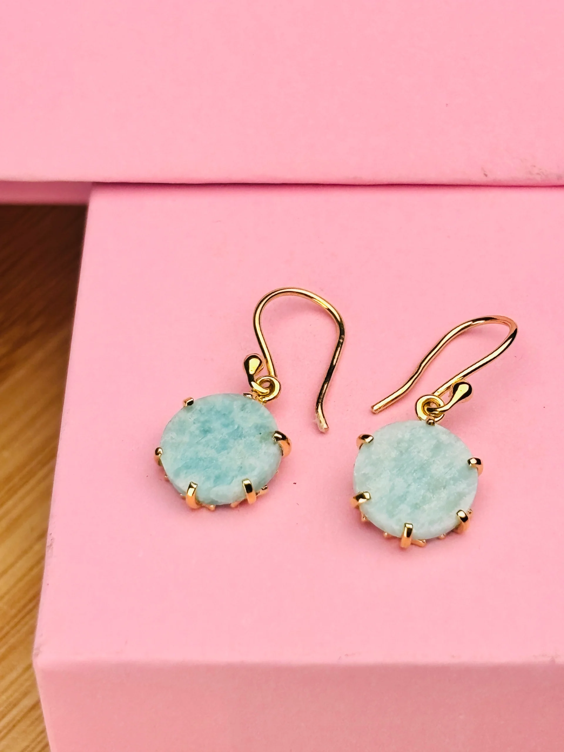 Gold-Plated 925 Silver Drop Earrings with Natural Aqua Blue Stone - Image 3