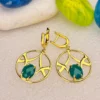 Gold-Plated 925 Silver Round Drop Earrings with Teal Faceted Stone