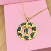 Gold-Plated 925 Silver Round Pendant Necklace with Emerald-Green Oval Stones