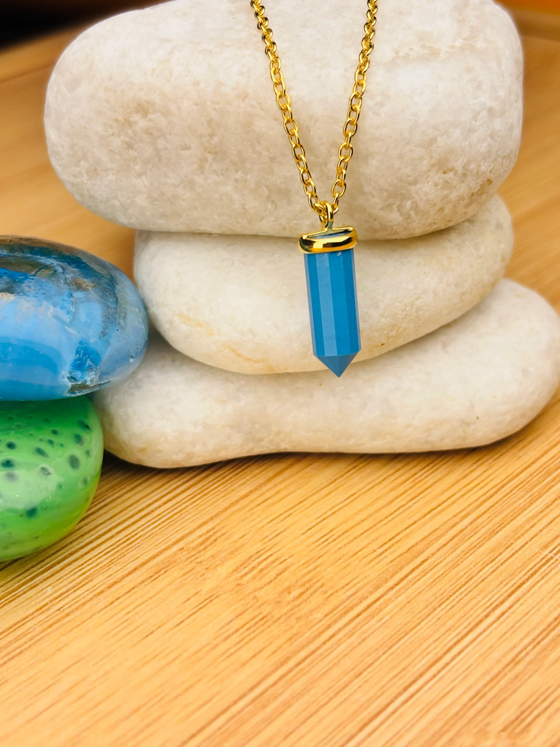 Handcrafted Blue Quartz-Style Point Necklace on Sterling Silver Chain - Image 2