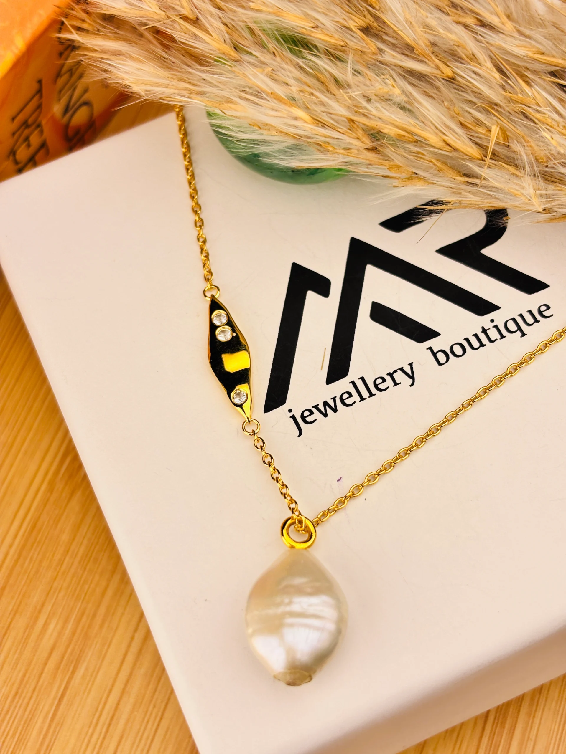 Elegant 925 Silver Baroque Pearl Pendant with Gold-Plated Chain & CZ Accents