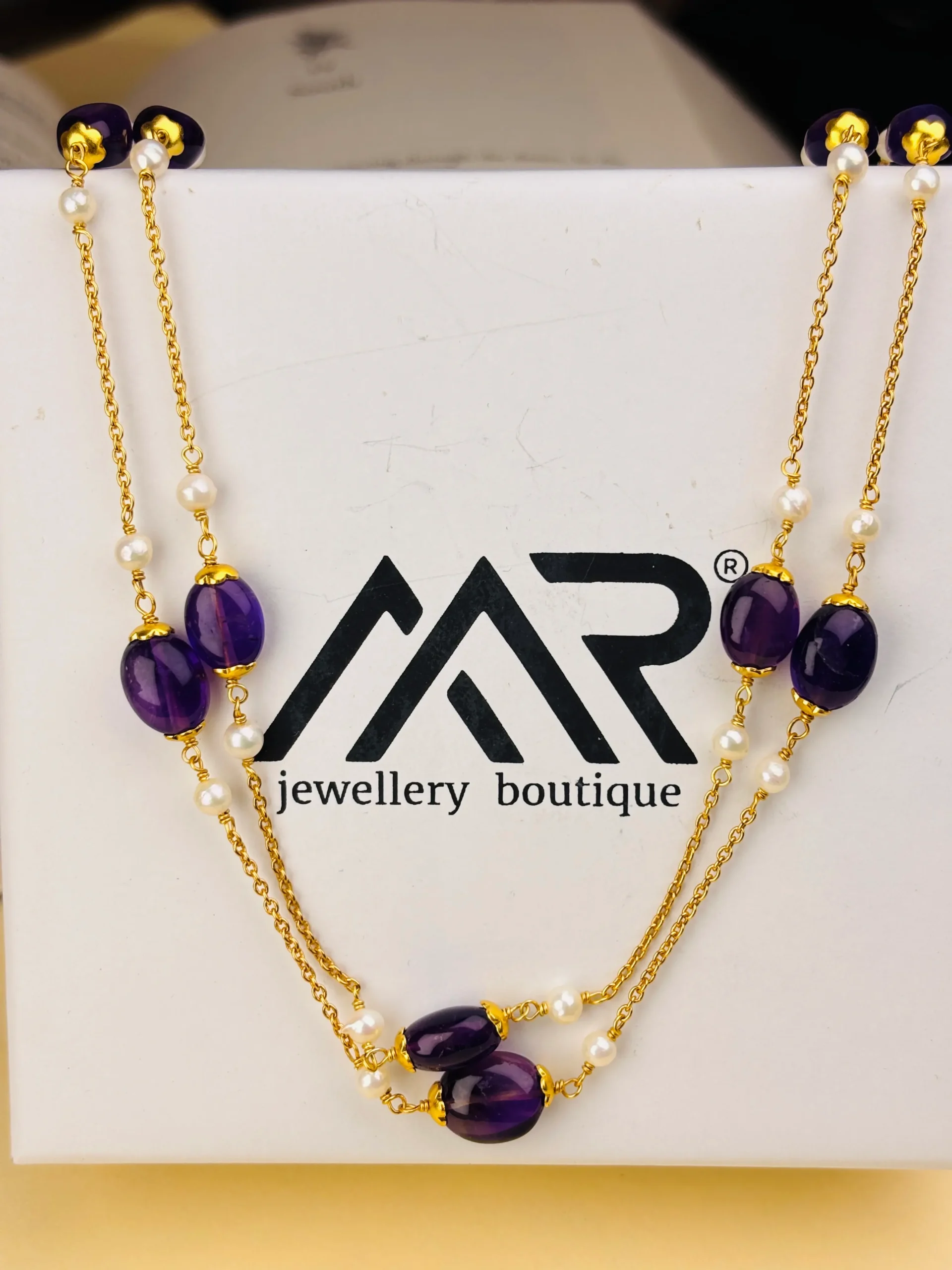 925 Sterling Silver Amethyst & Pearl Beaded Chain Necklace