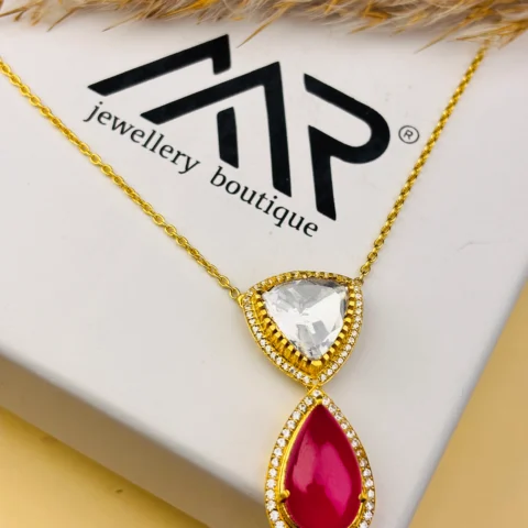 925 Sterling Silver Pendant Chain with Dual Gemstones