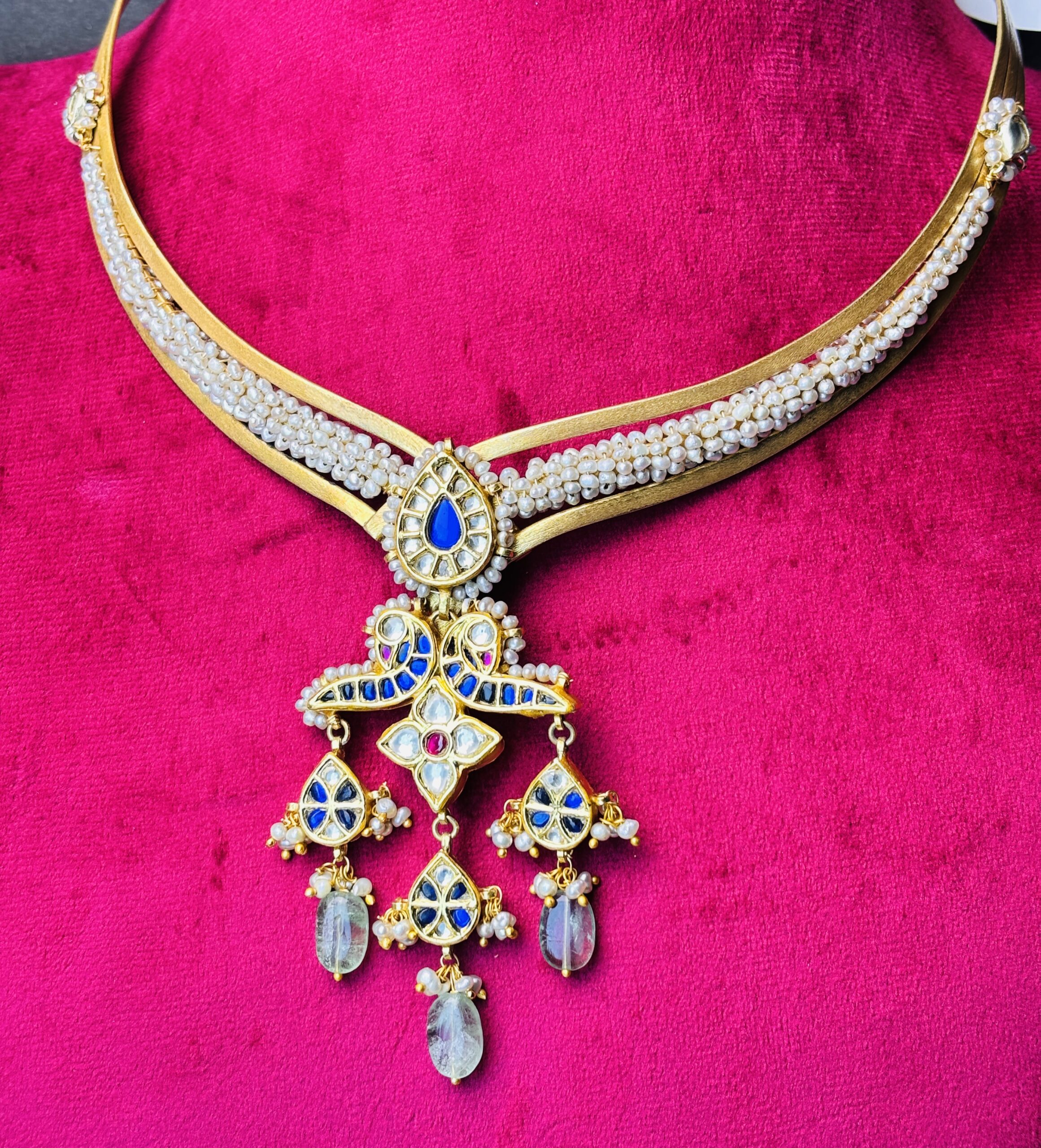 Pearly Drop Traditional Gold-Tone Hasli Necklace