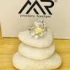 925 Sterling Silver Yellow Cushion-Cut CZ Floral Statement Ring – Elegant Designer Ring for Women