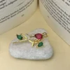 925 Sterling Silver Gold-Plated Bird Brooch with Ruby, Emerald & CZ Stones