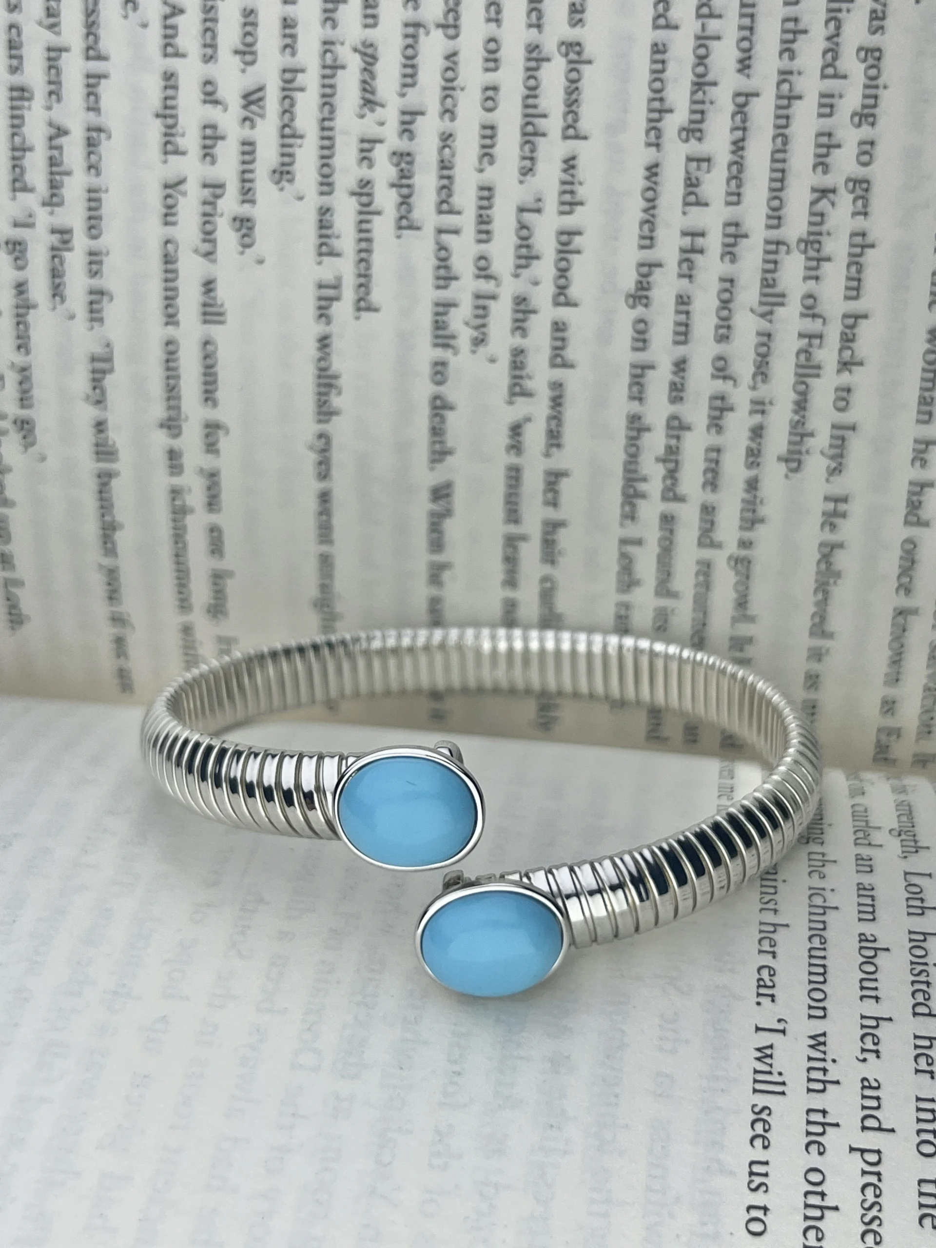 Elegant 925 Sterling Silver Turquoise Stone Open Cuff Bracelet for girls , women - Image 4