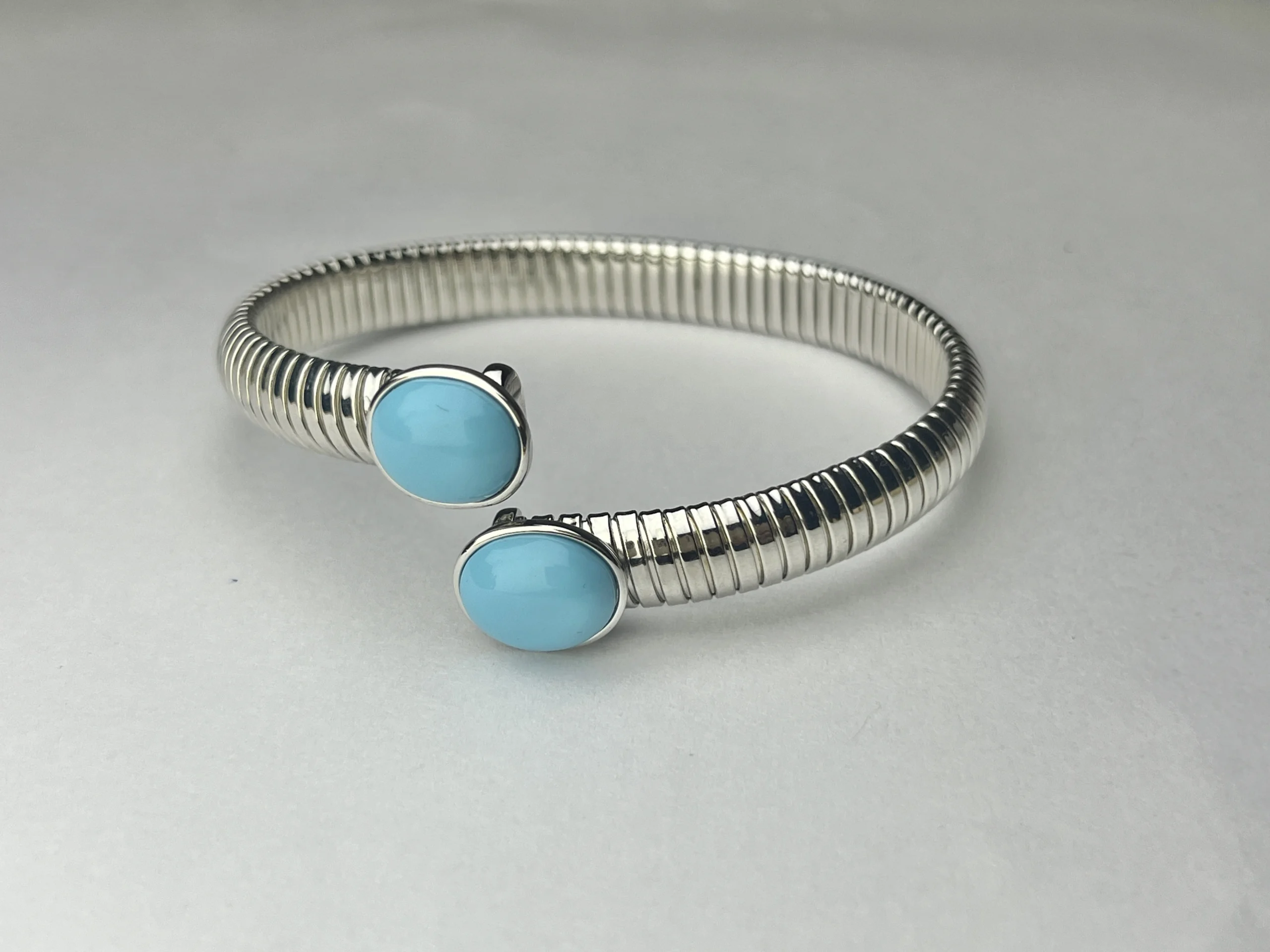 Elegant 925 Sterling Silver Turquoise Stone Open Cuff Bracelet for girls , women - Image 3