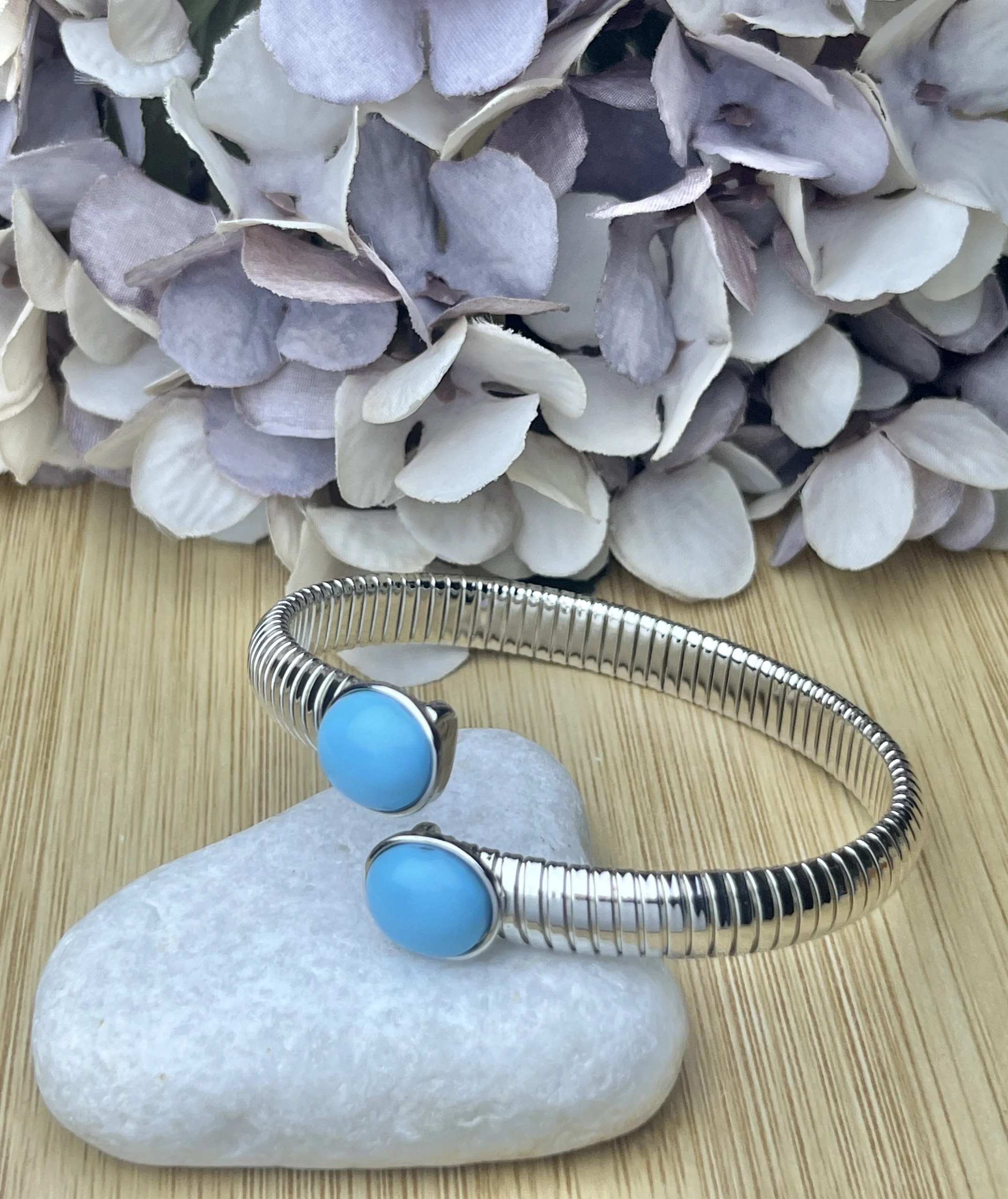 Elegant 925 Sterling Silver Turquoise Stone Open Cuff Bracelet for girls , women - Image 2