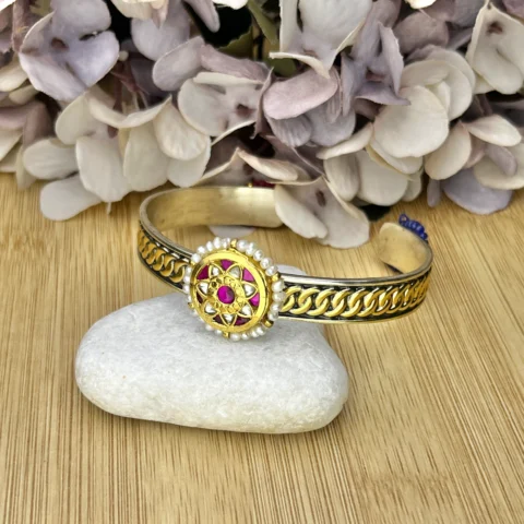 Elegant 925 Sterling Silver Dual-Tone Floral Pearl Statement Bracelet