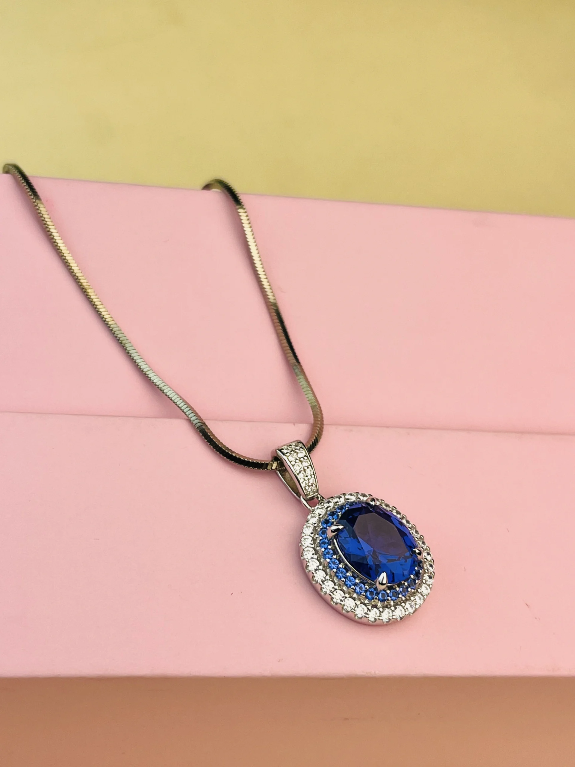 925 Sterling Silver Blue Sapphire Halo Pendant Set with Stud Earrings - Image 3