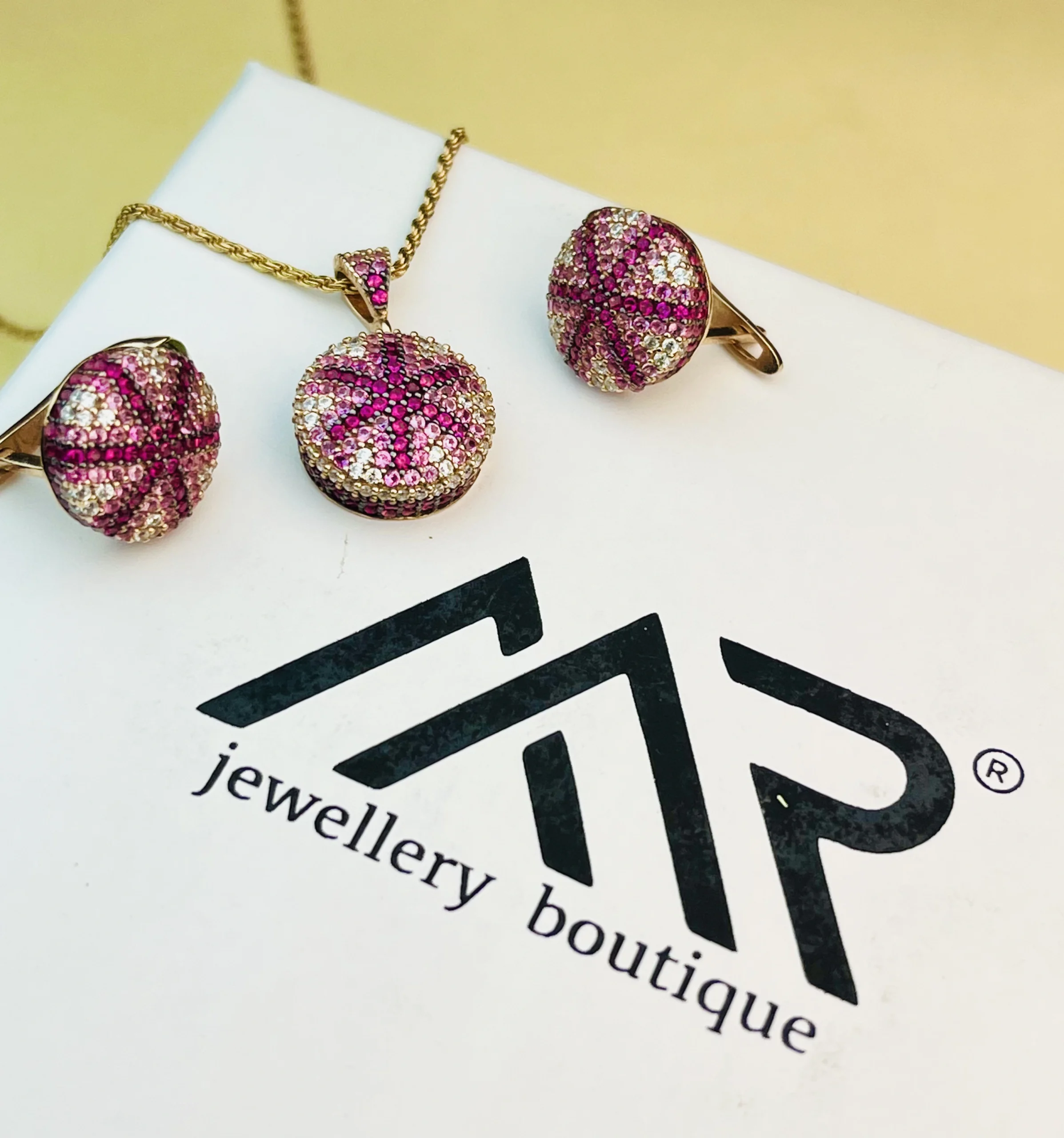 Luxury 925 Sterling Silver Pink Stone Pendant Set with Matching Ring – Micro Pave Finish