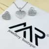 925 Sterling Silver Sparkling Heart Pendant Necklace & Stud Earrings Set