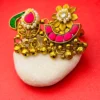 Traditional 925 Sterling Silver Adjustable Ring with Pink Enamel, Pearls & Ghungroo Detailing
