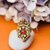 925 Sterling Silver Antique Kundan Ring with Red Stone & Pearl Detailing