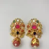 925 Sterling Silver Gold-Plated Navratna Jhumka Earrings with Coral Bead Drop