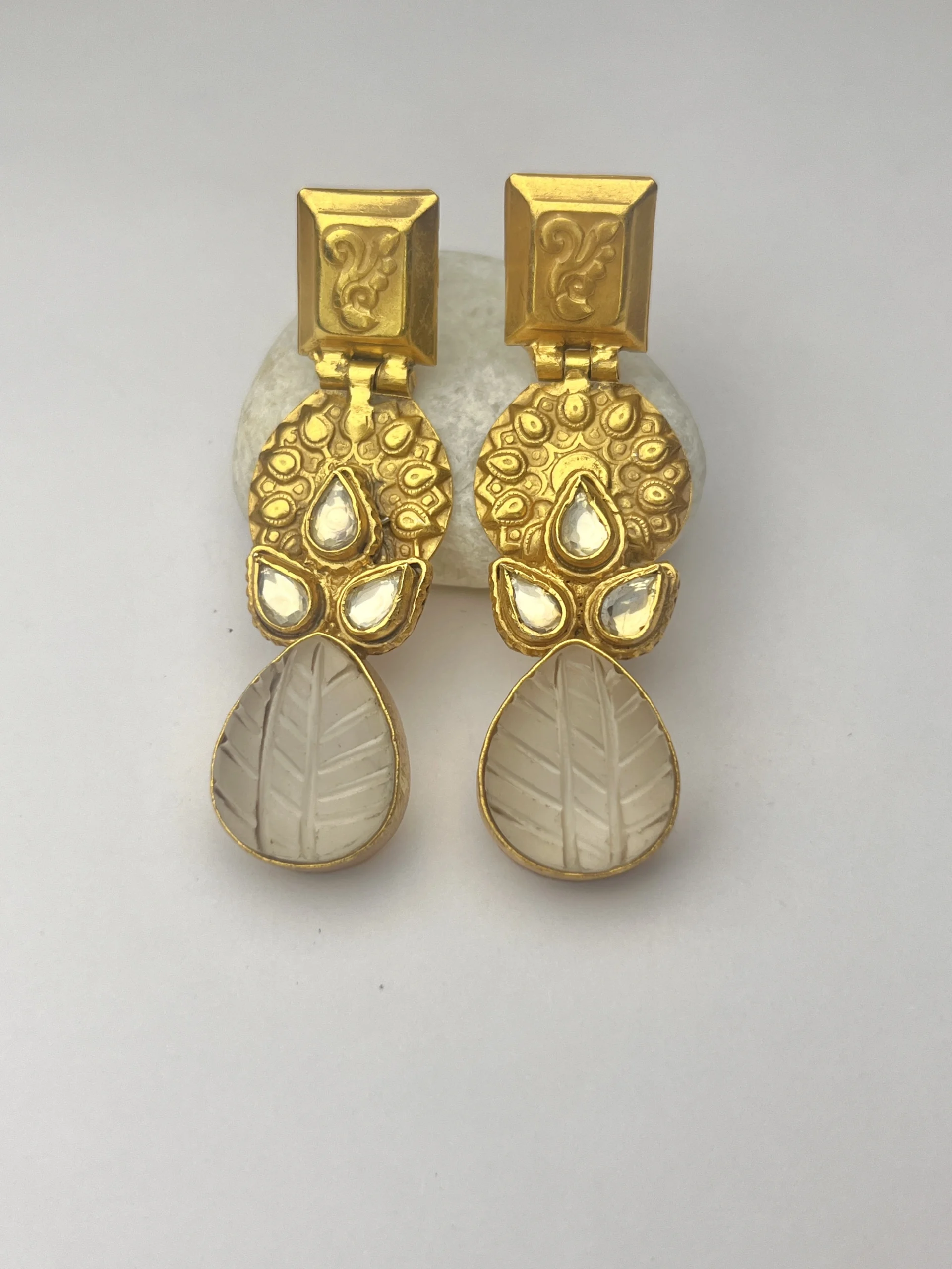 925 Sterling Silver Gold-Polished Leaf Motif Dangler Earrings