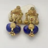 Lapis Lazuli & Ruby Accent 925 Sterling Silver Gold-Plated Temple Earrings