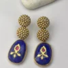 Lapis Lazuli & Ruby Motif 925 Sterling Silver Gold-Plated Drop Earrings