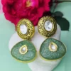 925 Sterling Silver Gold-Polished Green Stone Dangler Earrings