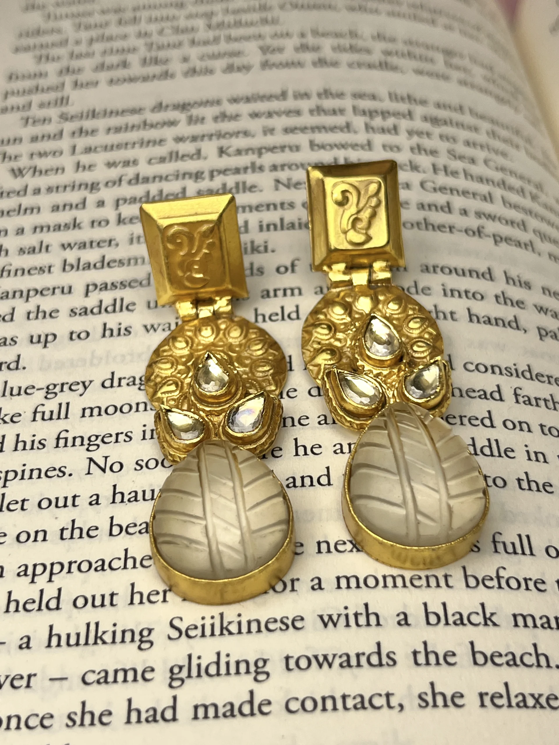 925 Sterling Silver Gold-Polished Leaf Motif Dangler Earrings - Image 2