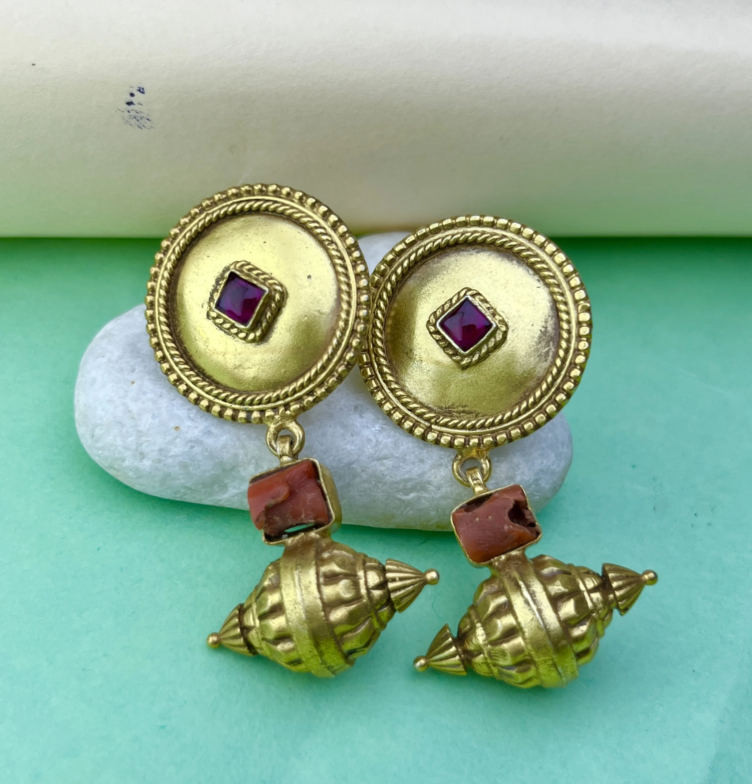 925 Sterling Silver Gold-Polished Temple Style Dangler Earrings