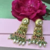 925 Sterling Silver Gold-Polished Pearl & Green Bead Dangler Earrings