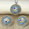 925 Sterling Silver Antique Multicolor Mandala Pendant Set with Blue Bead Detailing