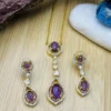 Royal Amethyst Carved 925 Silver Pendant Set with Zircon Halo – Gold Finish Necklace & Earrings